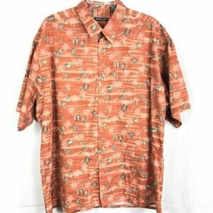 Pierre Cardin Shirt Mens Sz XXL Orange Hawaiian Tropical Cotton Button Down